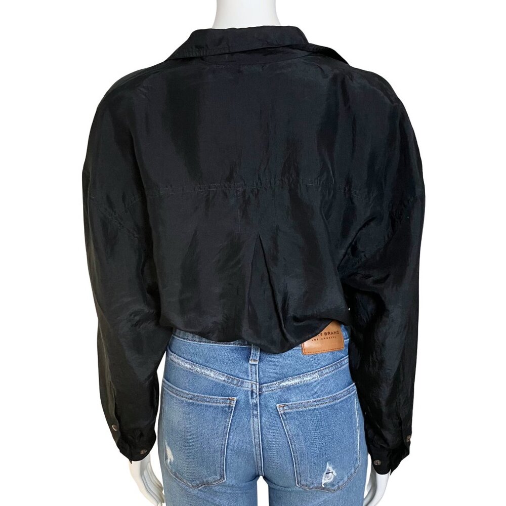 Vintage 90s 100% Silk Express Black Button Down Blouse. XS. Retro Shoulder Pads - Picture 4 of 10